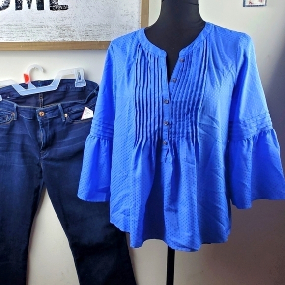 CeCe Sea Blue Ruffled Sleeve Blouse Size small - Picture 8 of 16